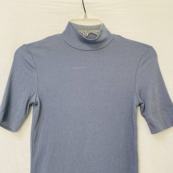 Everlane Mock Neck Short Sleeve Ribbed Knit Top Womens XS Boho Party Cottage - Picture 2 of 8